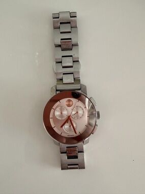 Movado Silver Bracelet Watch with Rose-Tone Dial